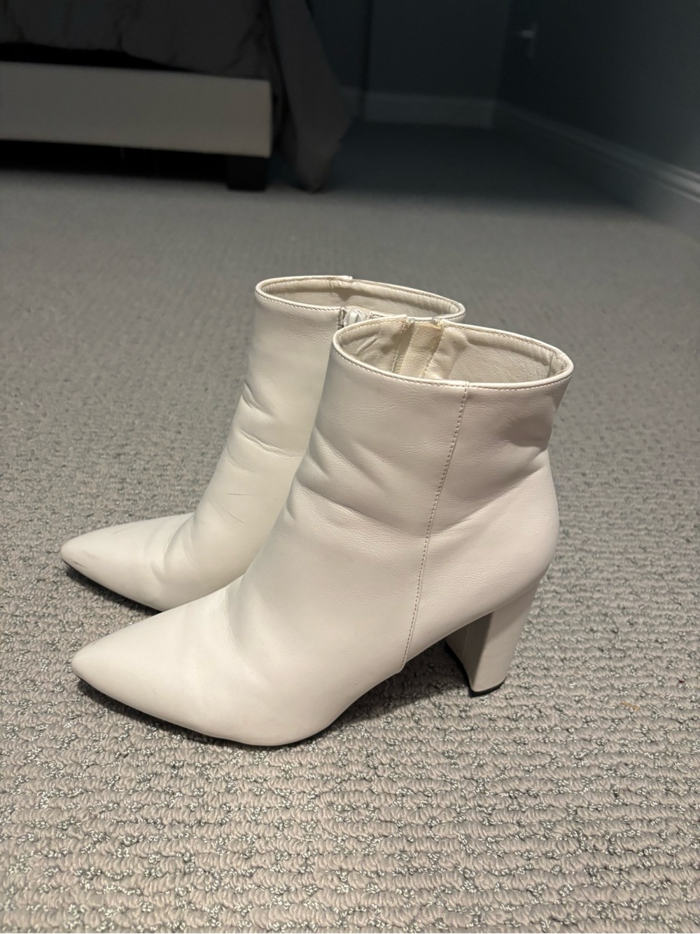 Amazon White Pointed Toe Ankle Booties with Block Heel